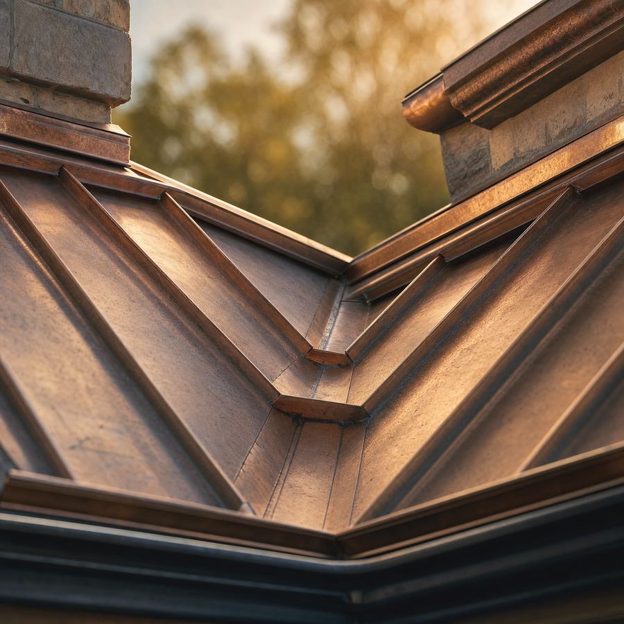 Copper roof valley detail