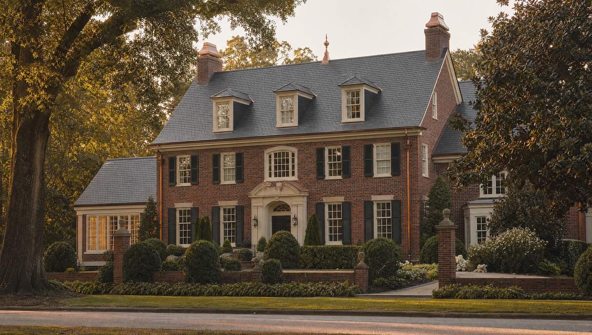 A Georgian home under new slate at golden hour